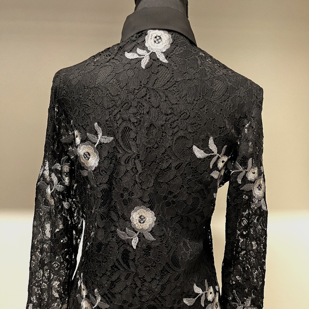 Anne Fontaine Long Sleeve Sheer Lace Blouse with Floral Pattern